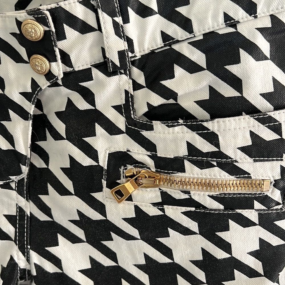 Balmain Skinny Leg Jeans Pants Houndstooth Size Medium With Zippers, Gold Button - Picture 8 of 14